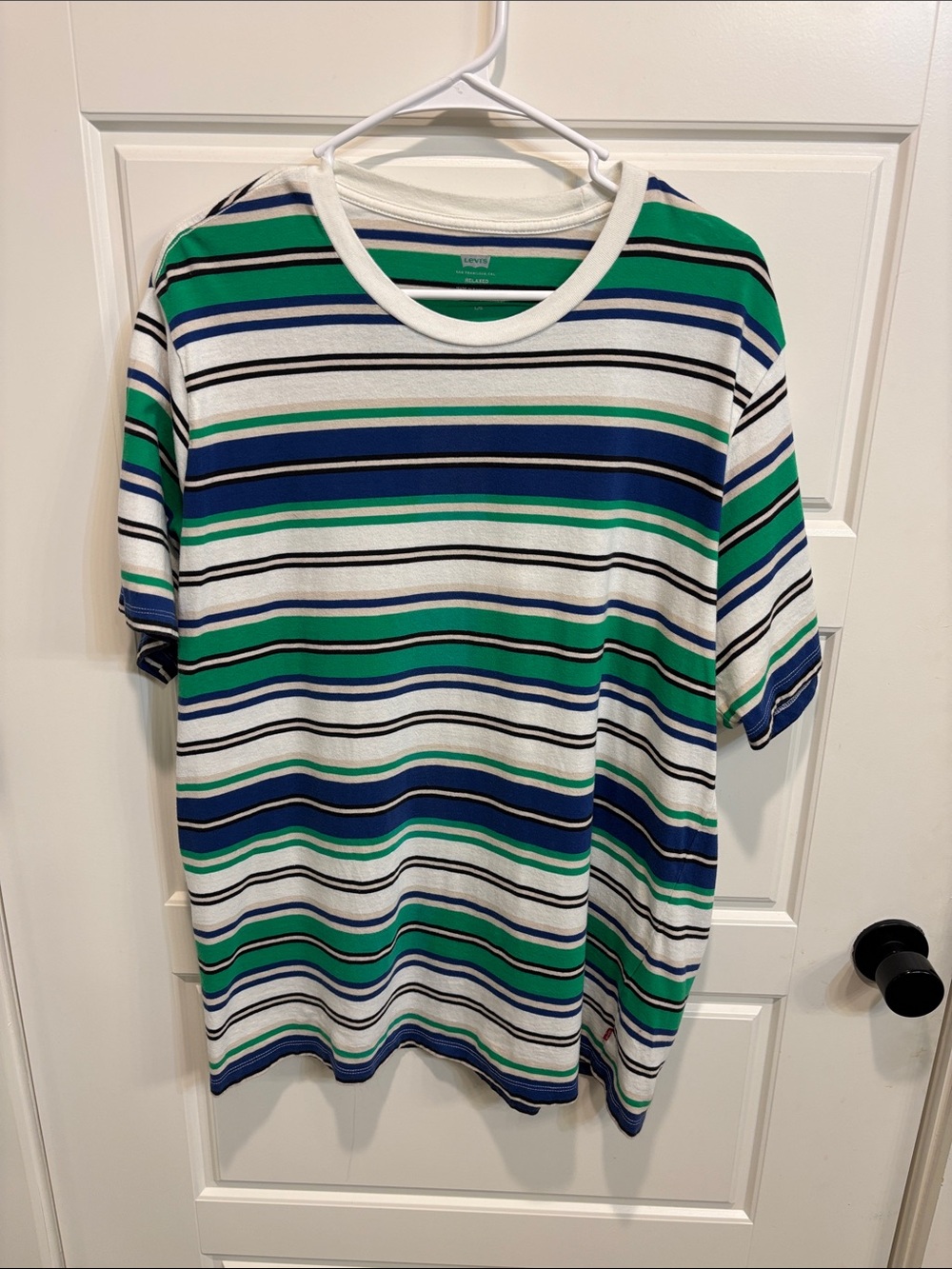 Levi's Green Blue White Striped Short Sleeve Tee